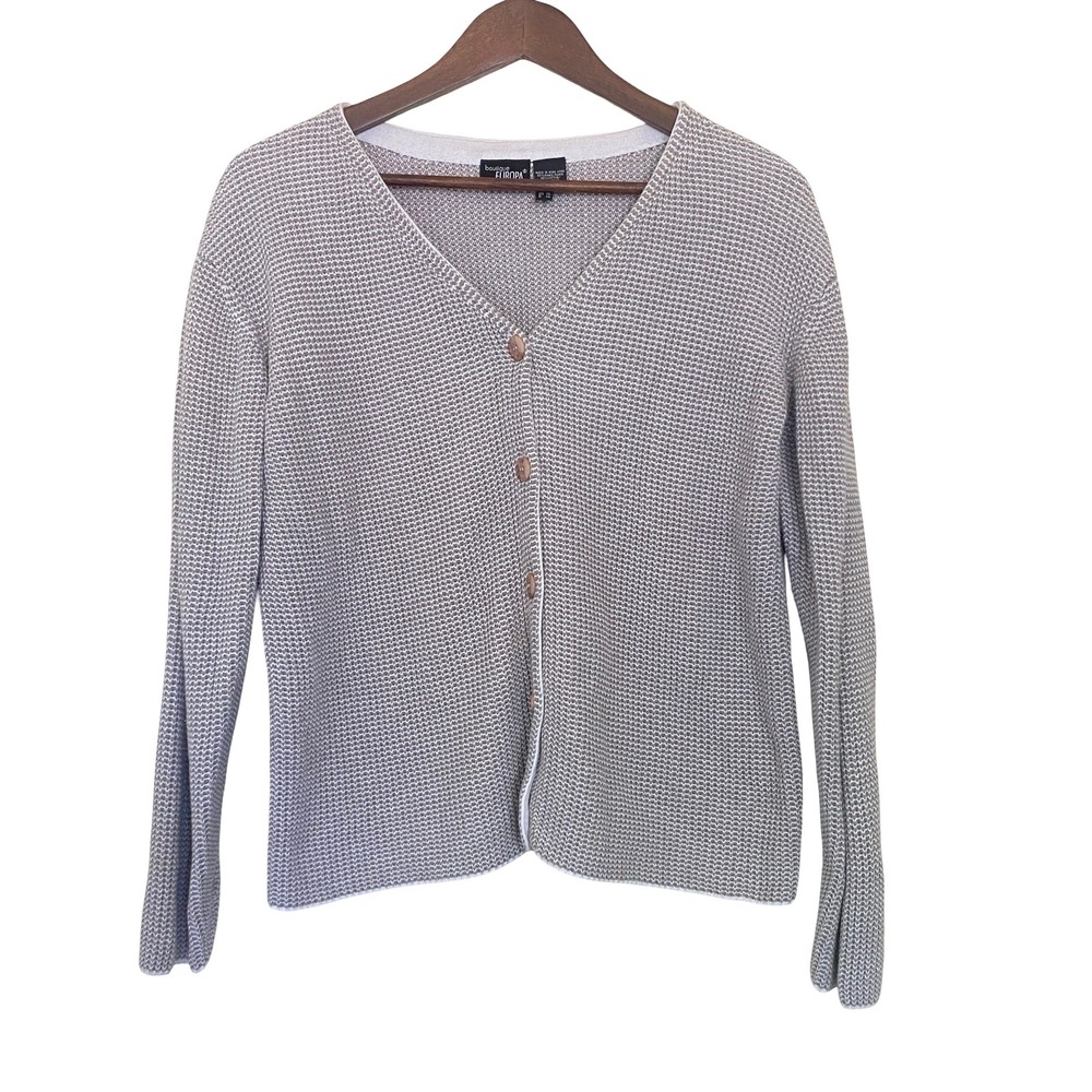 Boutique Europa Vintage Women's Cardigan XL Grey Beige Ramie Cotton‎ Button Knit